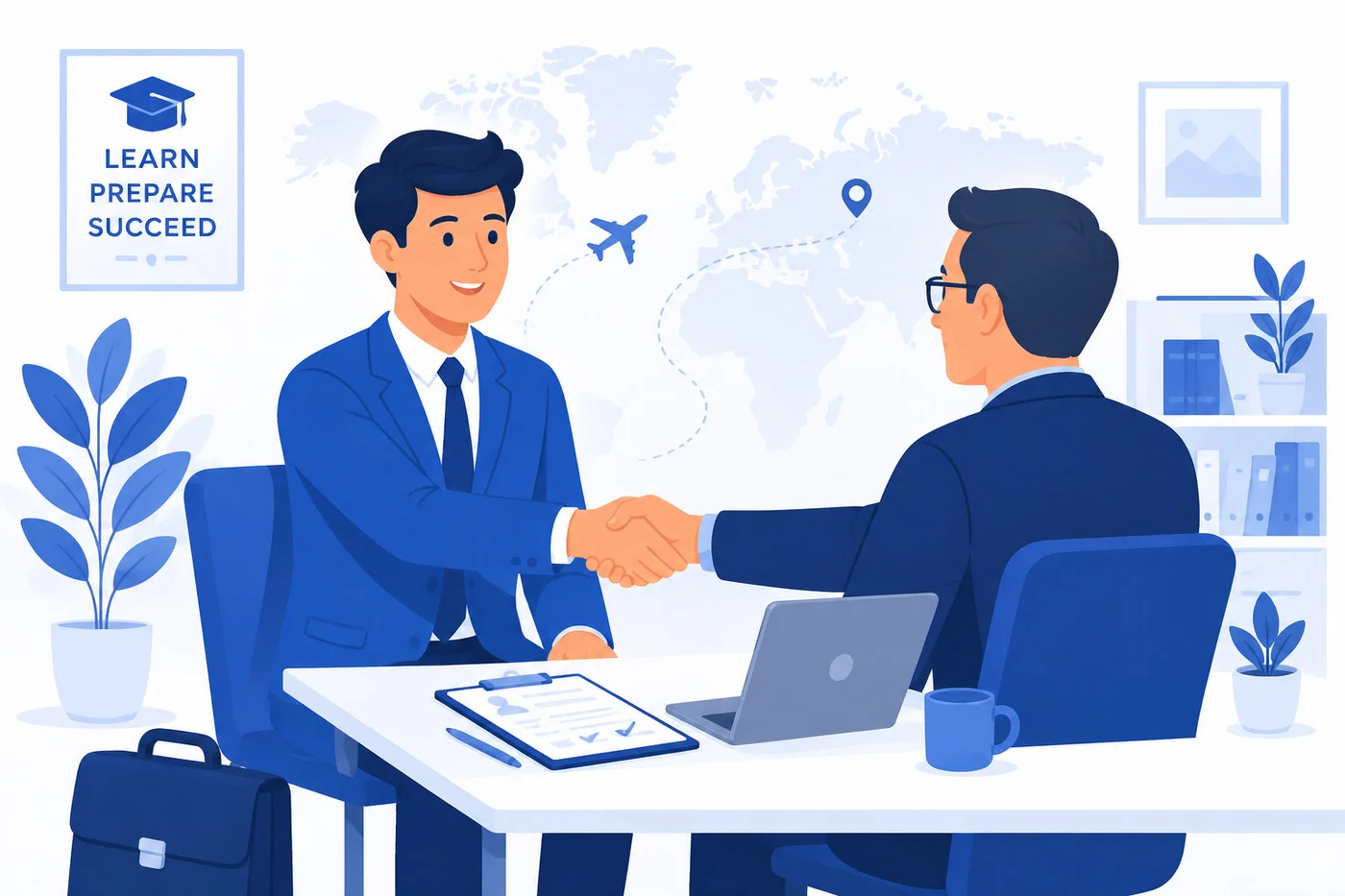 Graduate shaking hands with an employer after a successful interview